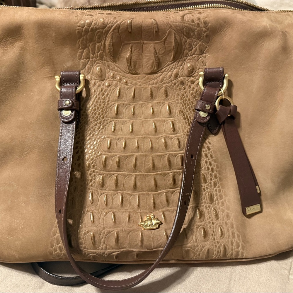 Brahmin Tan Croc-Embossed Satchel